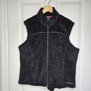 L.L. Bean Luxe Fleece Sherpa Vest XL Zip Front Black Polartec Womens Pockets